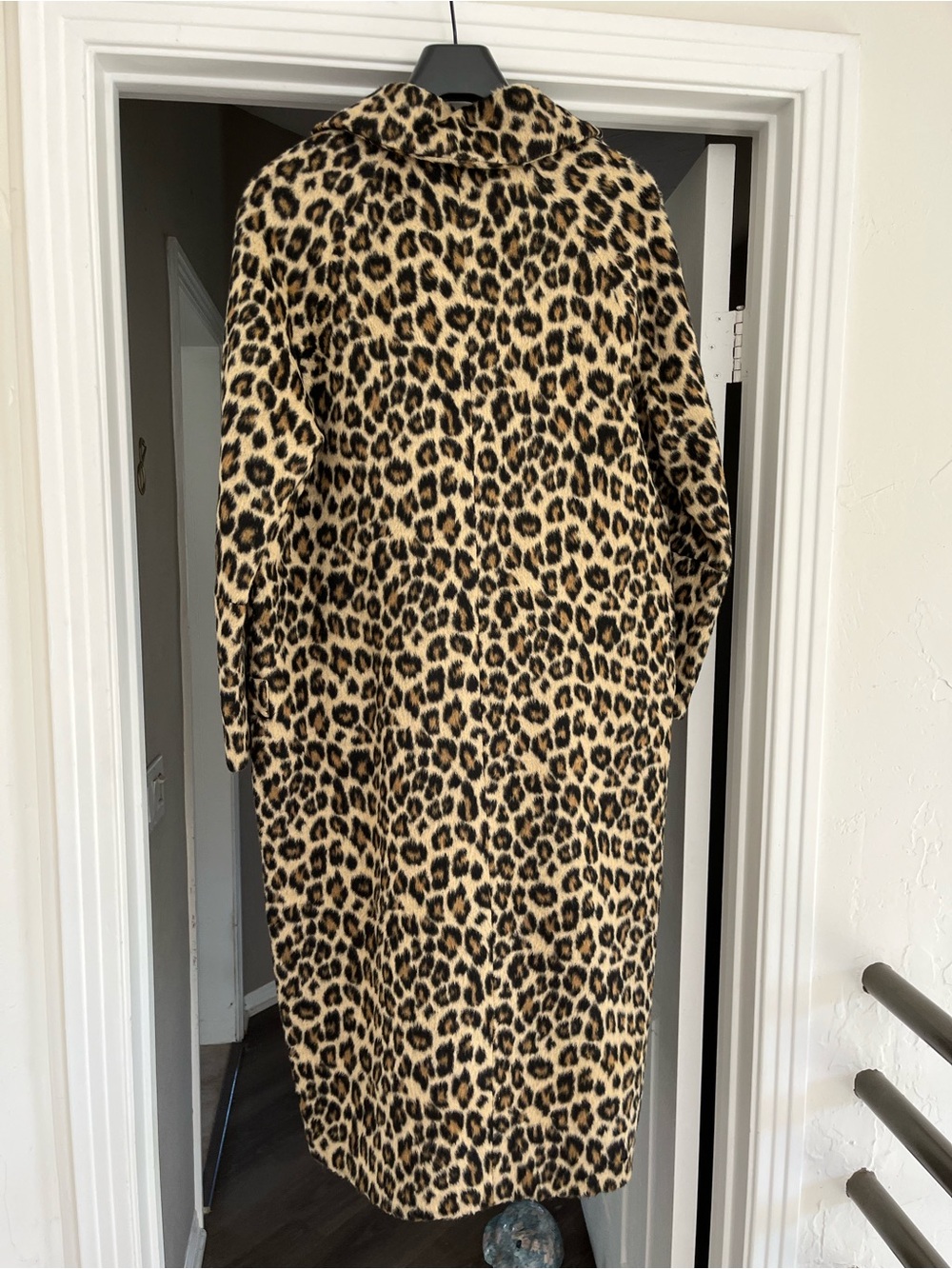 Express Leopard Print Long Coat - Black and Tan - Picture 7 of 10